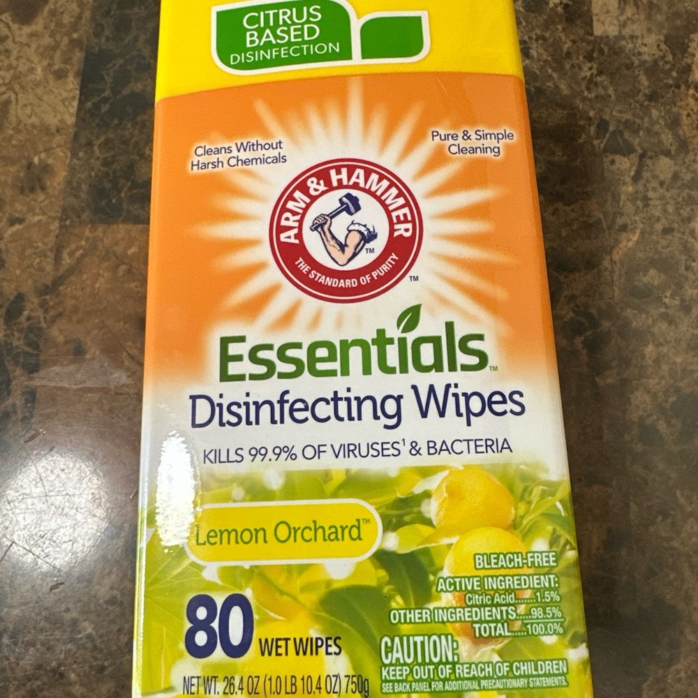 Arm & Hammer Disinfecting Wipes Lemon Orchard 80 ct 26.8 oz Bleach Free